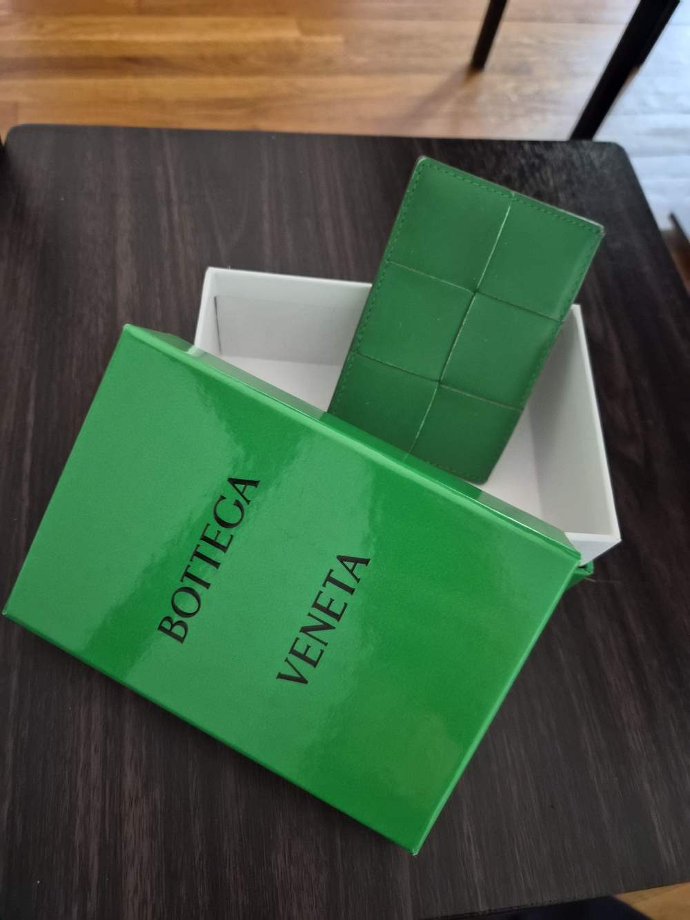 Bottega Veneta Green Intrecciato Leather Card Holder
